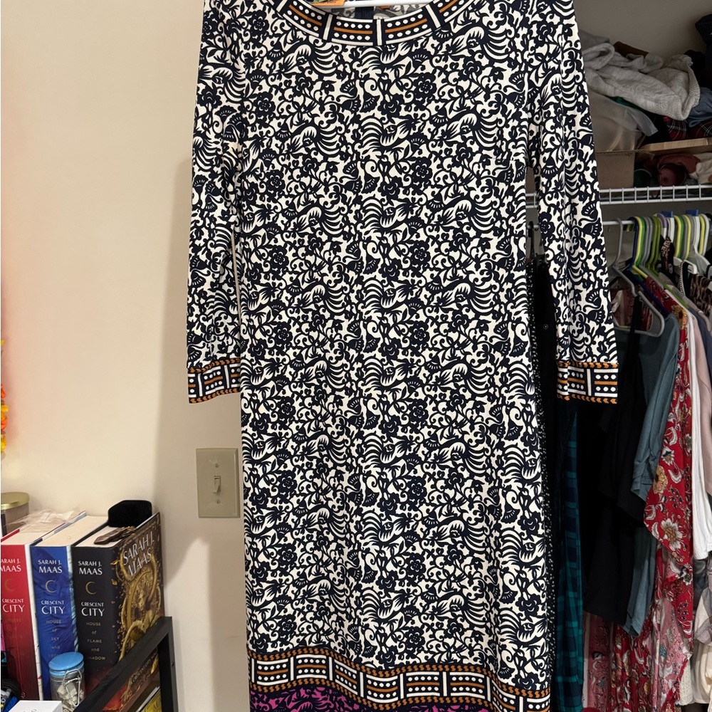 Tory Burch Black and White Sheath Dress 3/4 Sleeve